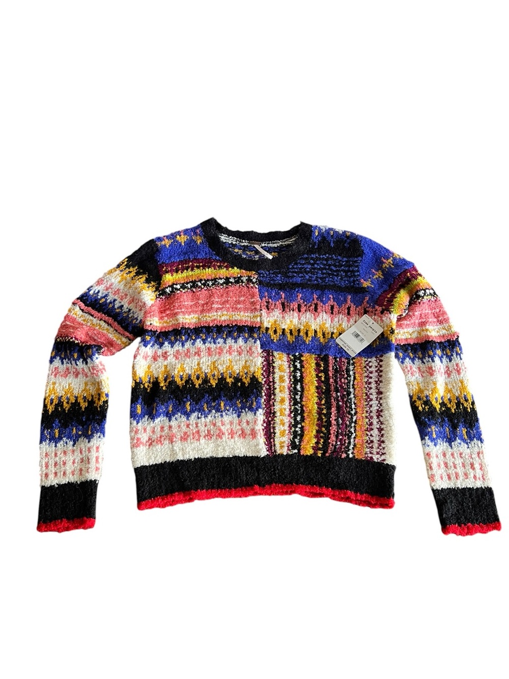 Free People Womens L Best Day Ever Sweater Alpaca Colorblock Patchwork Boho NWT
